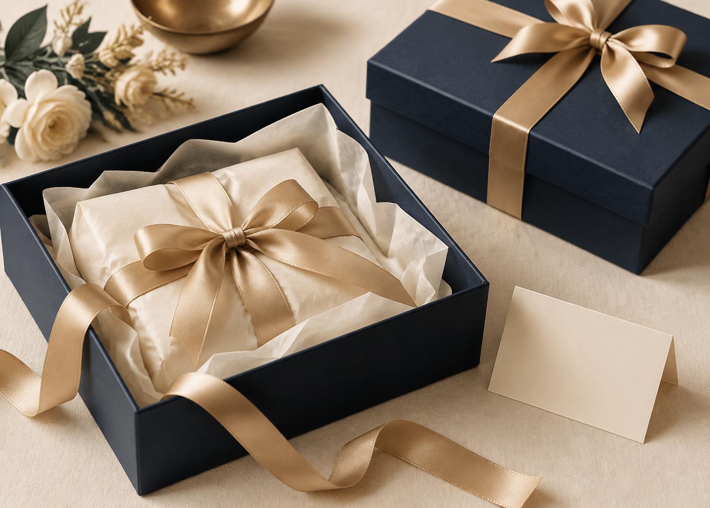 Navy and gold keepsake gift boxes